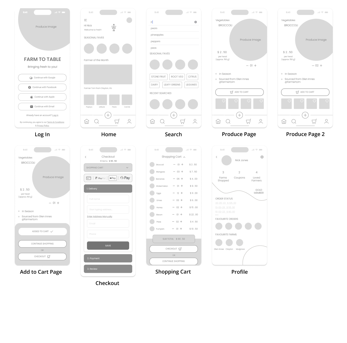 Mid Fidelity Wireframes