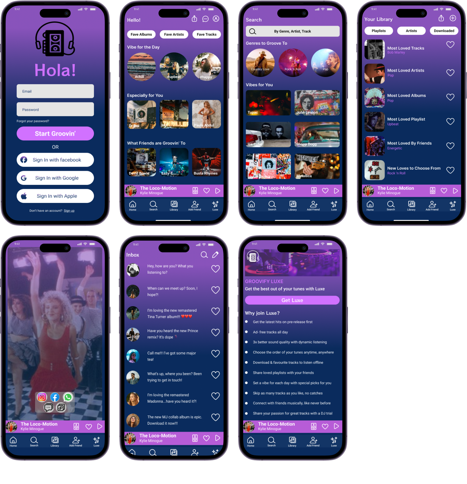 Final music app design mobile screens