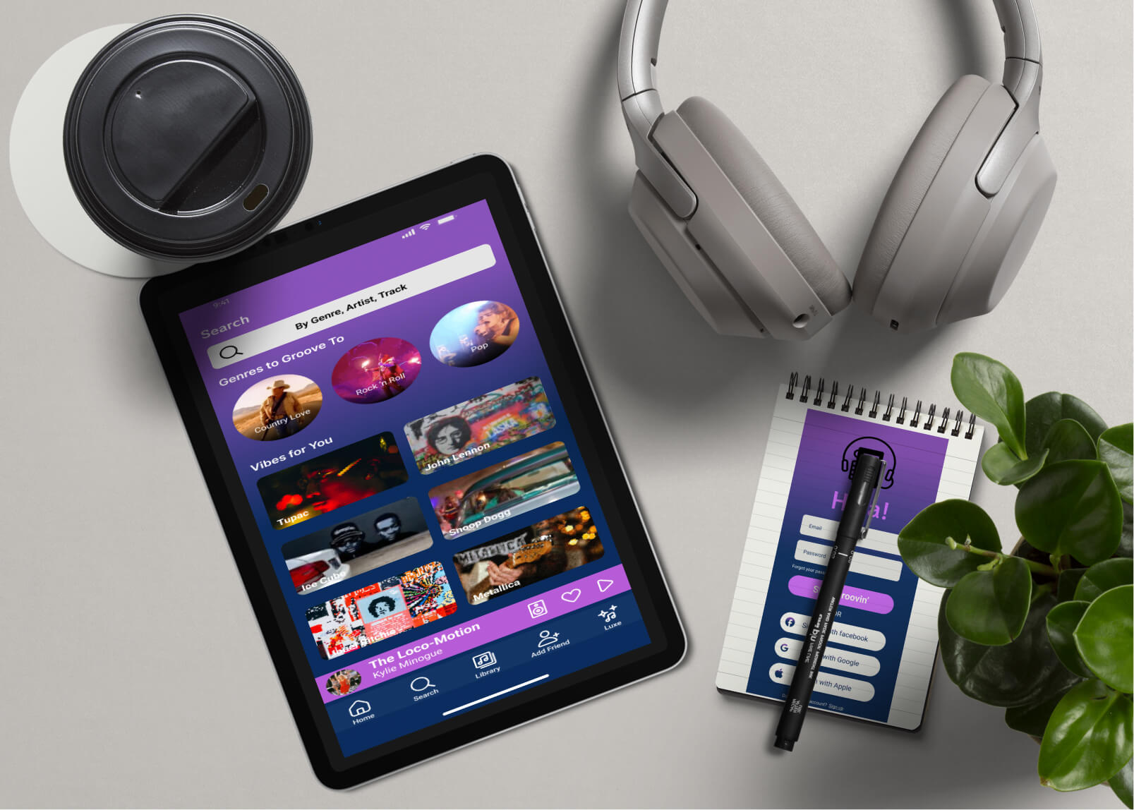 Mockup of app on tablet