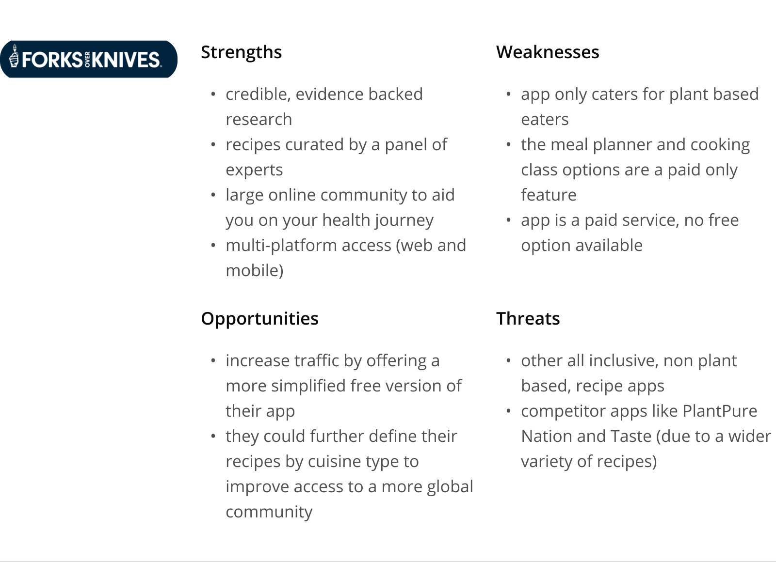 Competitive analysis table