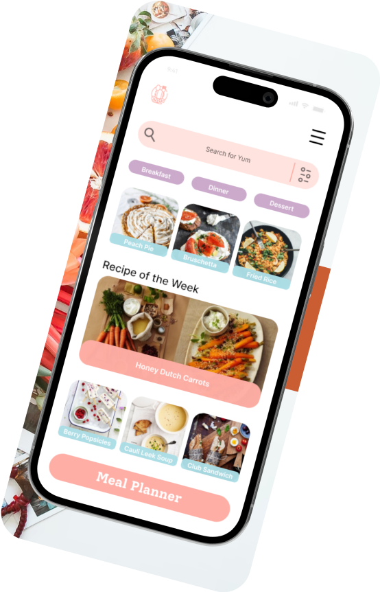 Mobile screen depicting home screen of recipe app