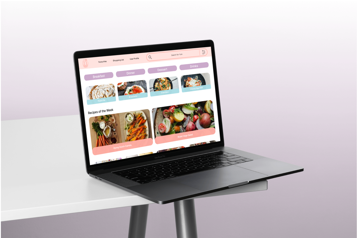 Recipe app screen on laptop device resting on a table