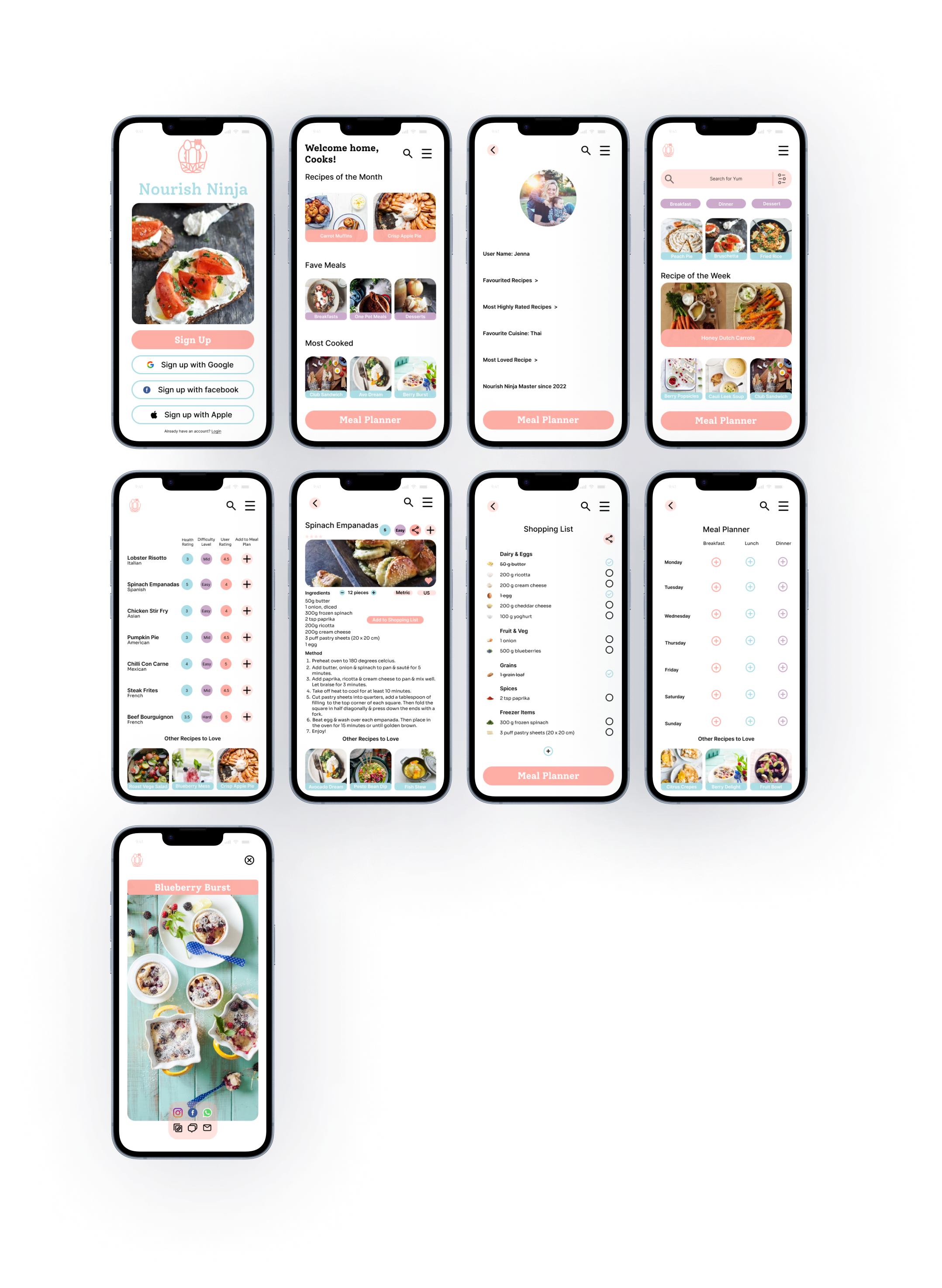 Final recipe app mobile screens