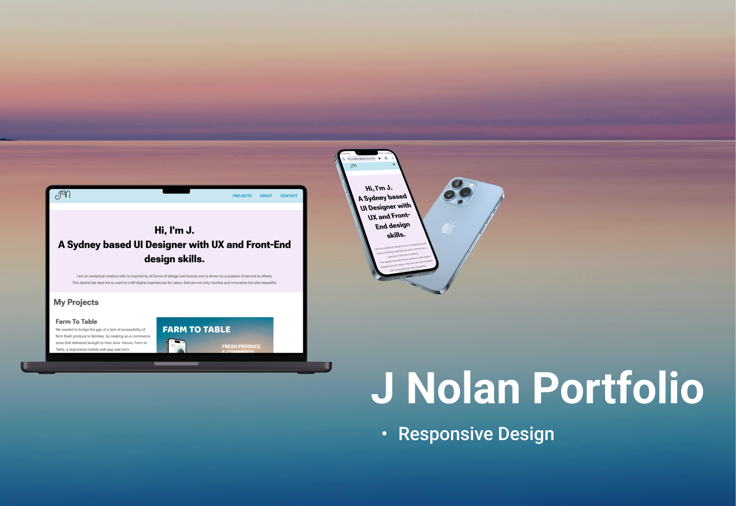 Laptop and mobile screens with portfolio site displayed