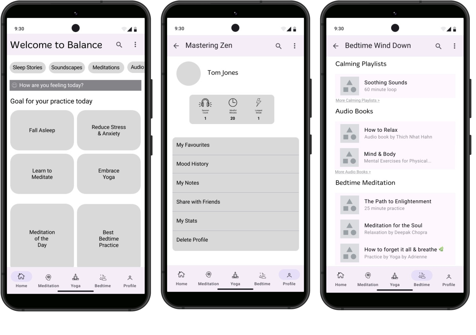 Mid Fidelity Android Wireframes