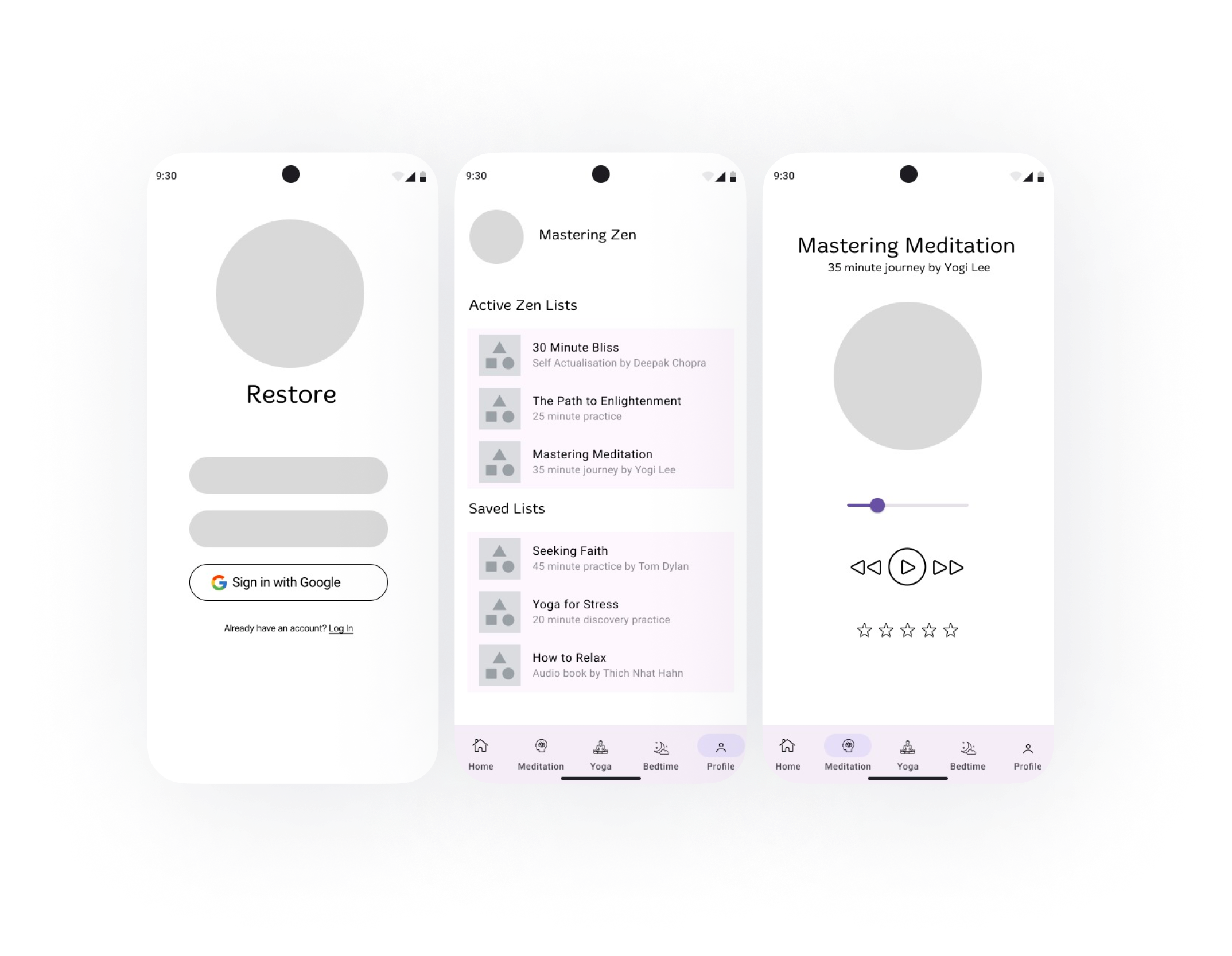 Low Fidelity Android Wireframes