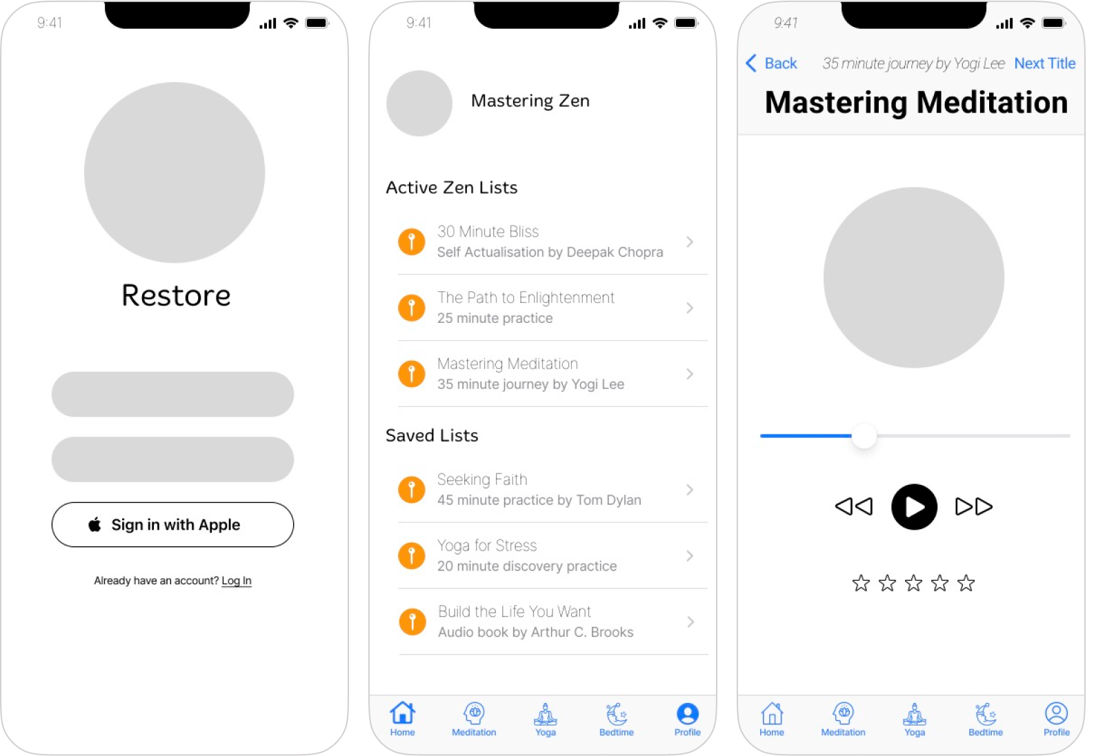 Low Fidelity iOS Wireframes